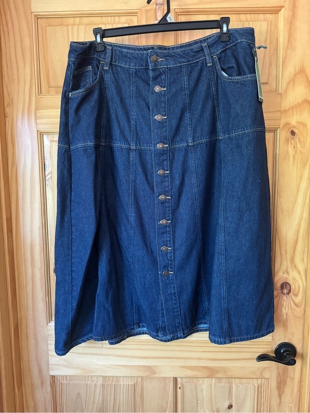 Terra & Sky Dark Blue Button-Front Denim Midi Skirt Plus size 18W - Picture 4 of 10